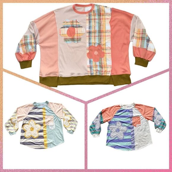 Appliqued Floral Lightweight Oversized Sweatshirt Size Large NWOT - Picture 4 of 16